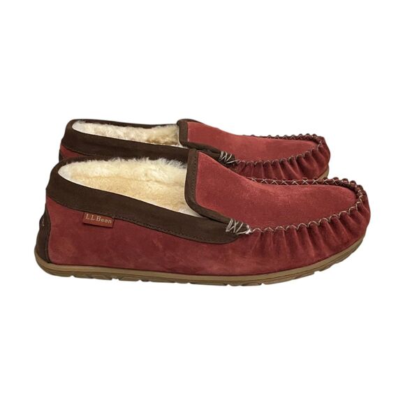 L.L.Bean Wicked Good Venetian Slippers Mens 9 Red Brown Shearling Suede Loafers main image 10
